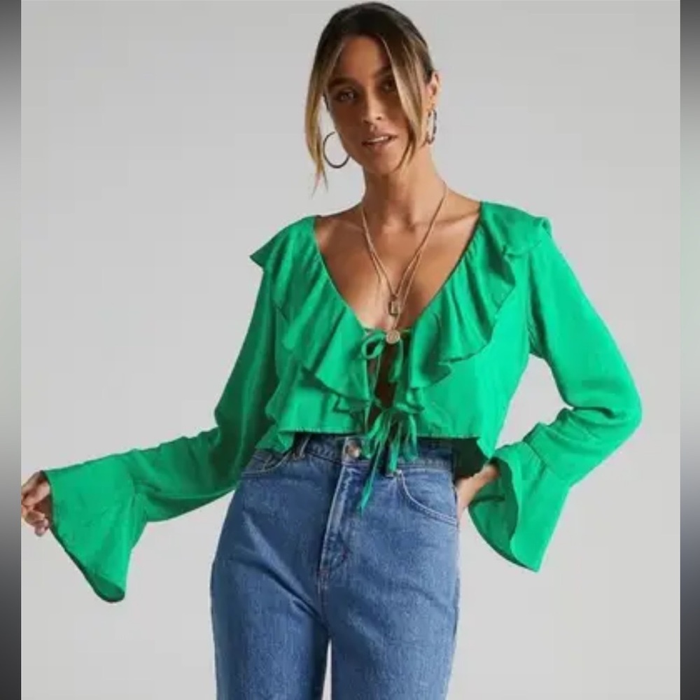 Showpo Vibrant Green Ruffle Blouse